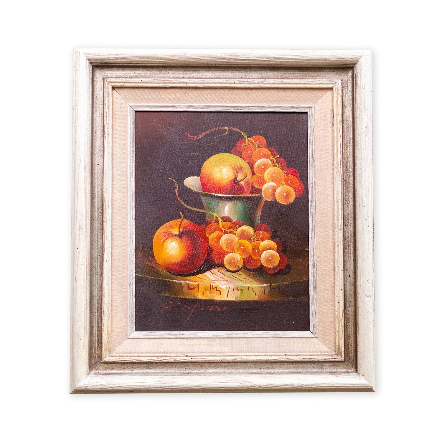 Vintage Apples and Grapes Still Life Oil Painting; Framed and Signed