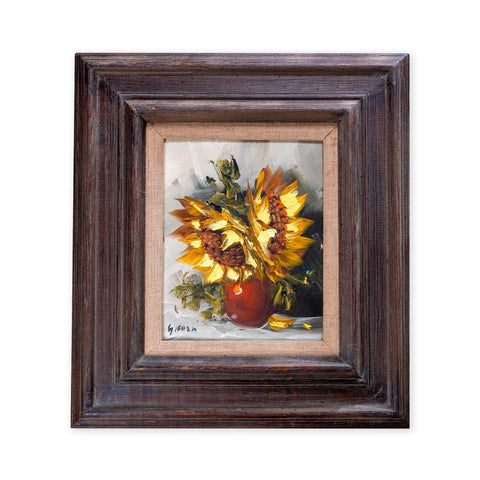 Vintage Sunflower Bouquet Oil Painting; Framed and Signed