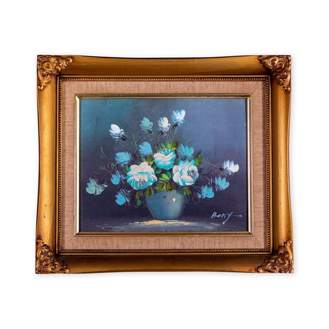 Blue Roses Vintage Oil Painting by Betty; Framed and Signed