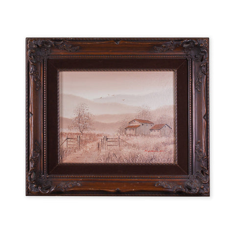 Barn Landscape Vintage Oil Painting by Everett Woodson; Framed and Authenticated