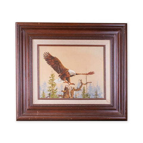 Vintage Bald Eagle Oil Painting by R. Smith; Framed and signed