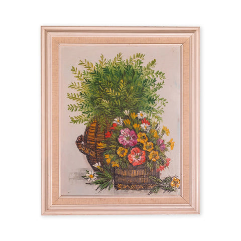 Vintage Basket of Flowers Oil Painting by Hayden; Framed and Signed