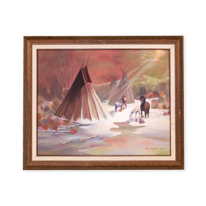 Vintage Oil Painting by Sharron Ross Native American Landscape; Dated and Signed