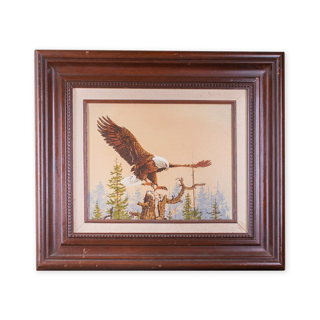 Bald Eagle Original Art Oil Painting Gold Frame 12x12 Oil on Canvas Under  Glass