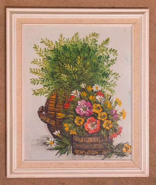 Vintage Basket of Flowers Oil Painting by Hayden; Framed and Signed